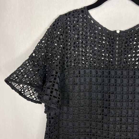 Banana Republic Shift Dress Womens Black 10 Eyelet Meshed Lined Flutter Sleeves - Picture 6 of 13